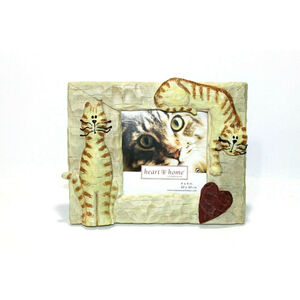 Cat Photo Frame Heart Home by Connoisseur Distressed 3D Cats and Heart 4x4